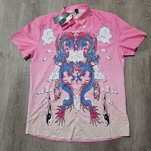 Mens XL Romwe Button Down Dragon Shirt-E